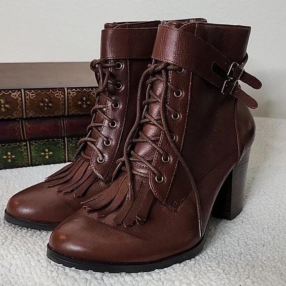 Bella Vita Kody Leather Boots Victorian Tassel Buckle Ankle Booties Cognac Brown - Picture 8 of 13